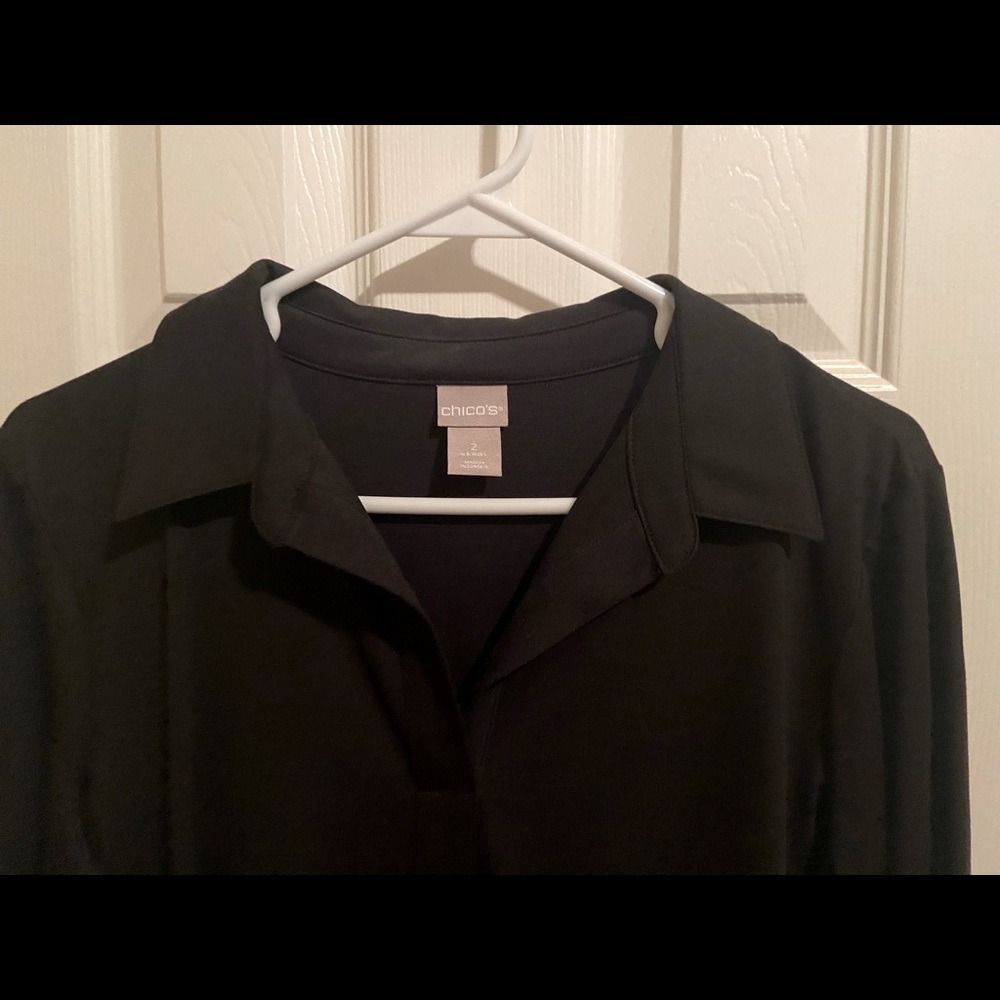 NWT Chico’s Black 3/4 Sleeve Collared Top size 2